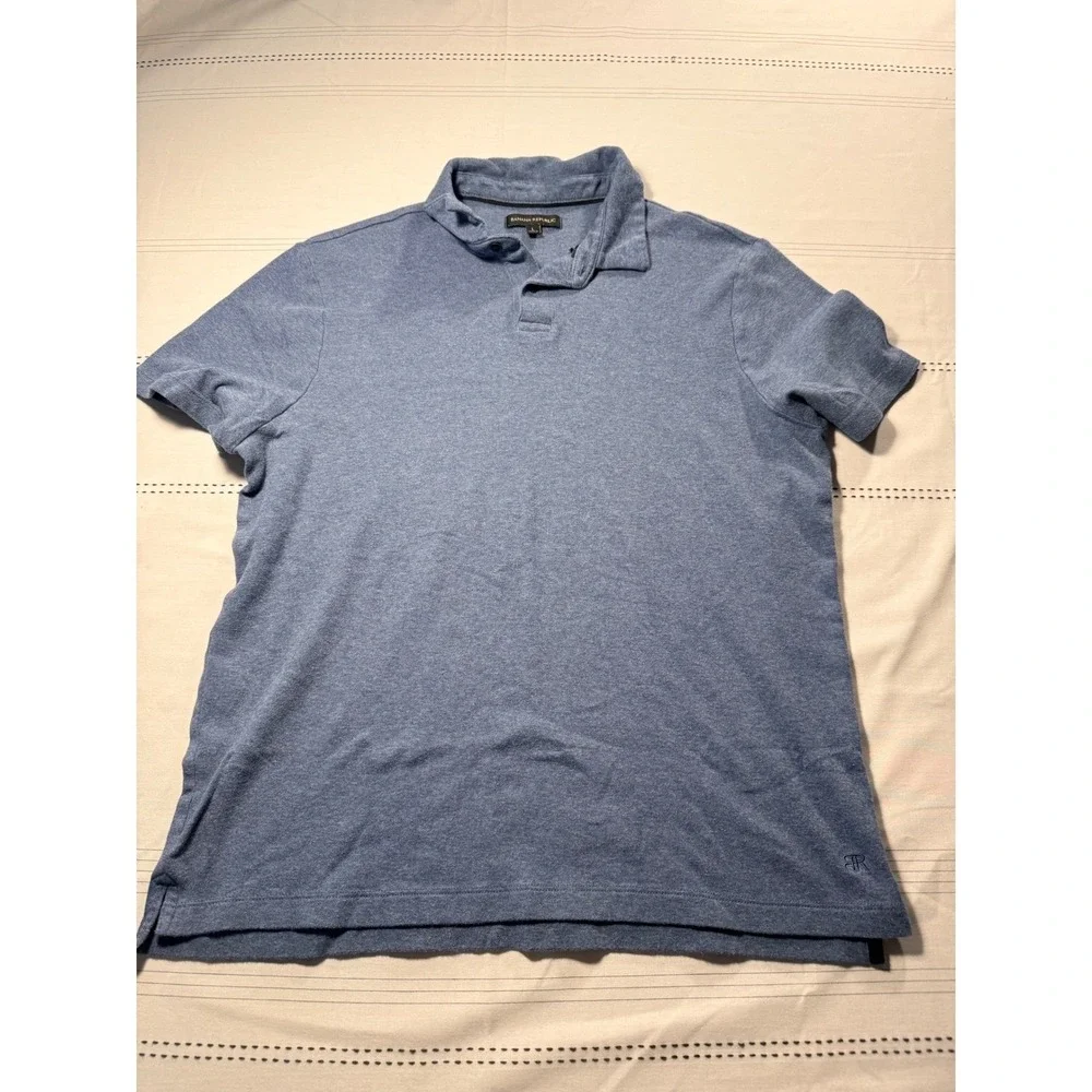Banana Republic Mens Blue Heathered 100% Cotton Short‎ Sleeve Polo Shirt Large